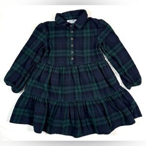 OLD NAVY Girls Plaid Flannel Tiered Dress 4T Green Navy Blackwatch Preppy Fall